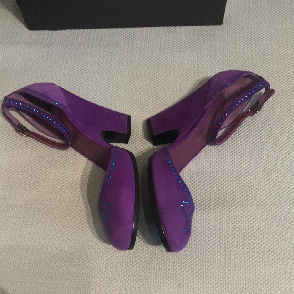 Vintage Marc Jacobs Purple Suede Rhinestone Bow Wedge Heel - Picture 5 of 11